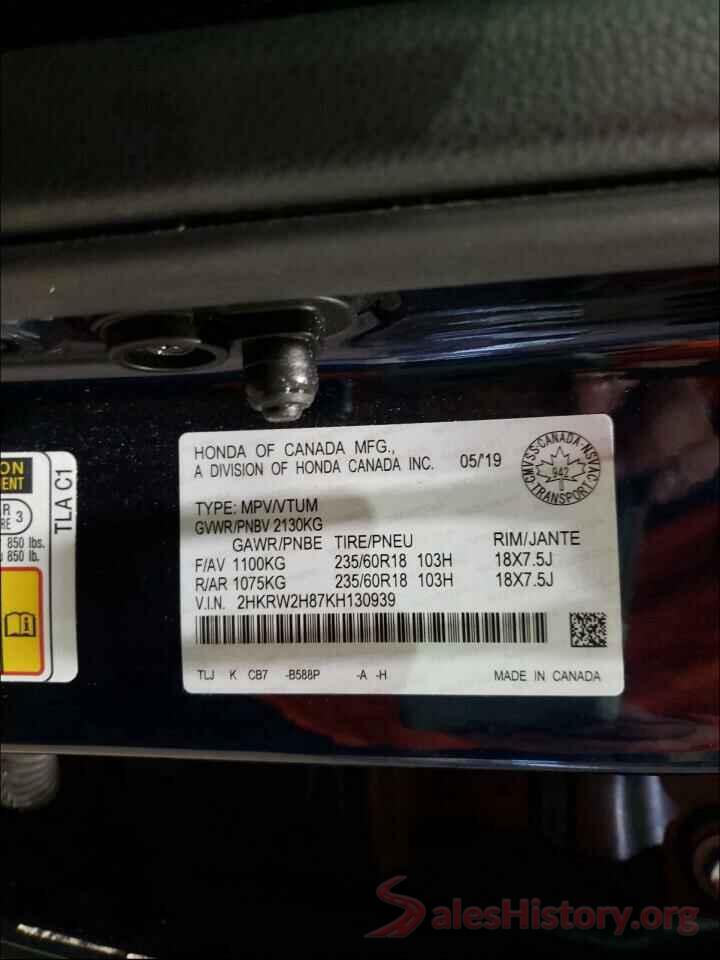 2HKRW2H87KH130939 2019 HONDA CRV