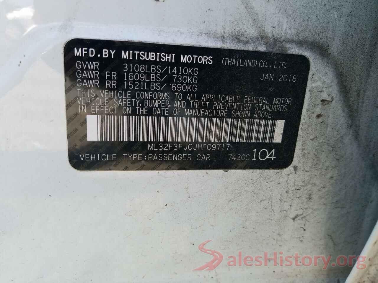 ML32F3FJ0JHF09717 2018 MITSUBISHI MIRAGE