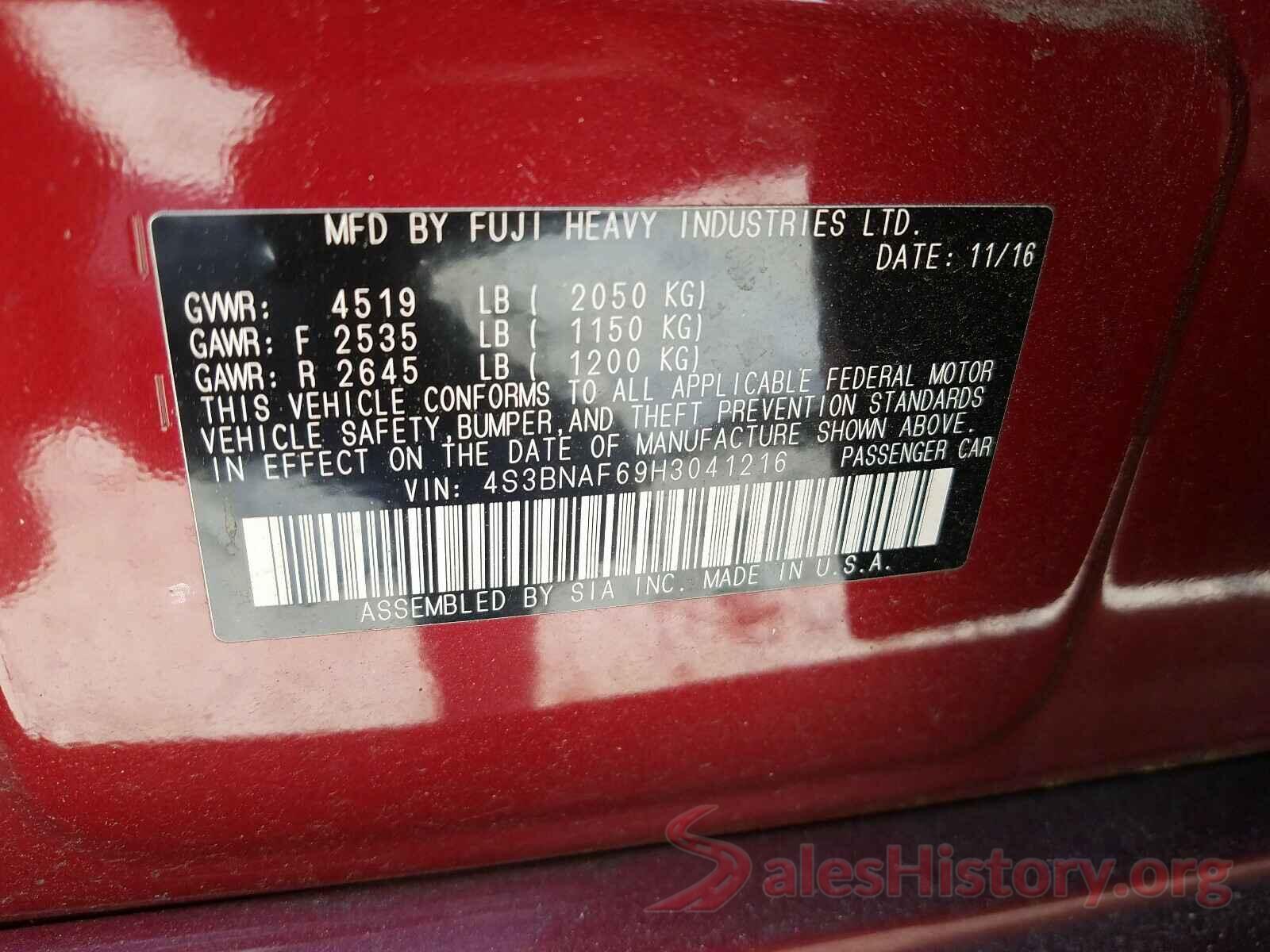 4S3BNAF69H3041216 2017 SUBARU LEGACY