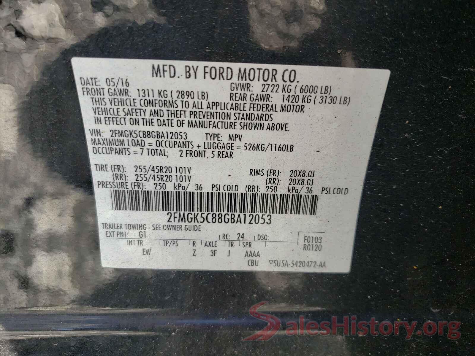 2FMGK5C88GBA12053 2016 FORD FLEX