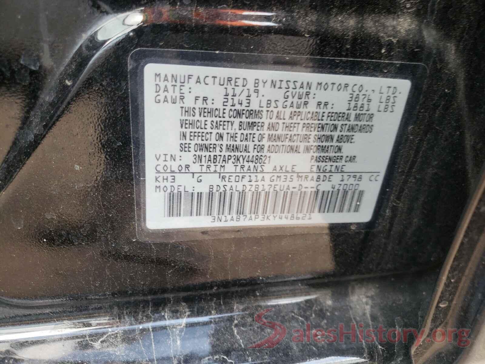 3N1AB7AP3KY448621 2019 NISSAN SENTRA