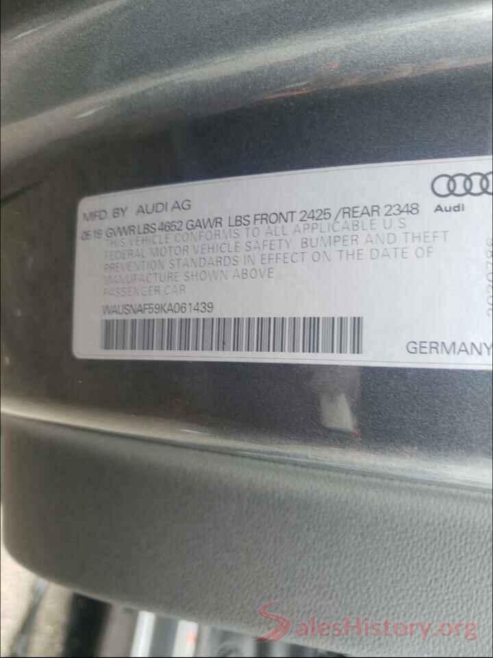 WAUSNAF59KA061439 2019 AUDI A5