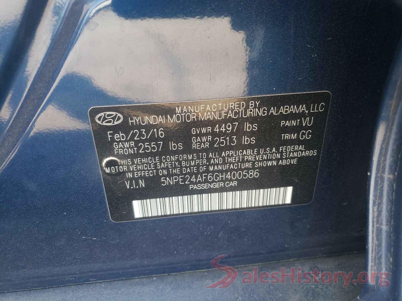 5NPE24AF6GH400586 2016 HYUNDAI SONATA