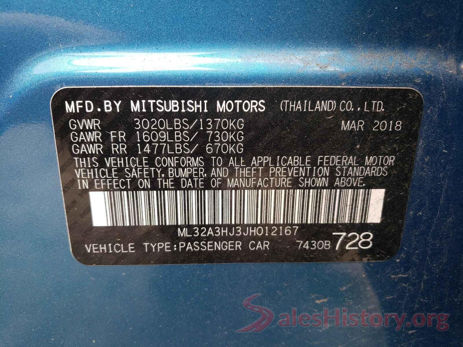 ML32A3HJ3JH012167 2018 MITSUBISHI MIRAGE