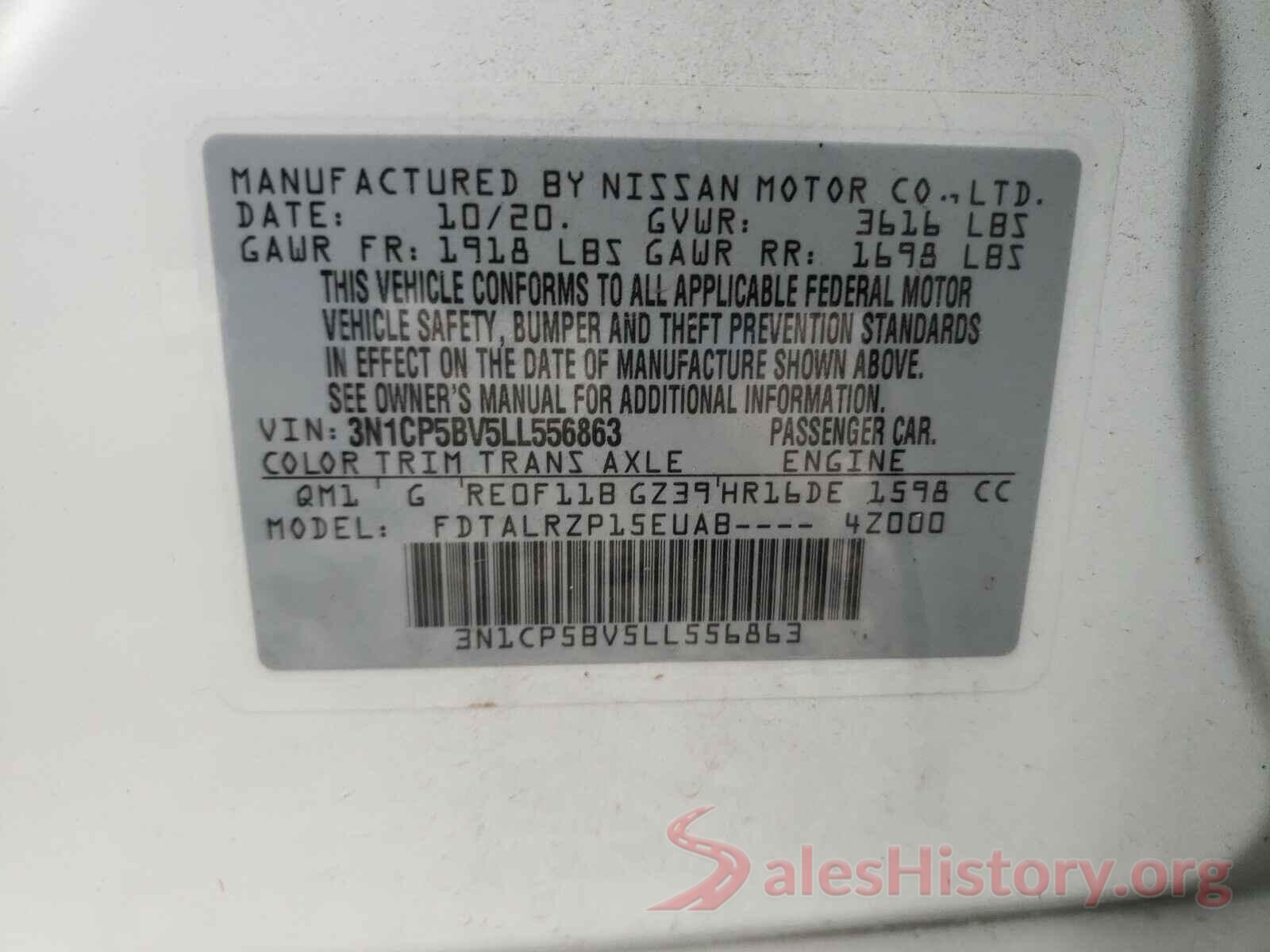 3N1CP5BV5LL556863 2020 NISSAN KICKS