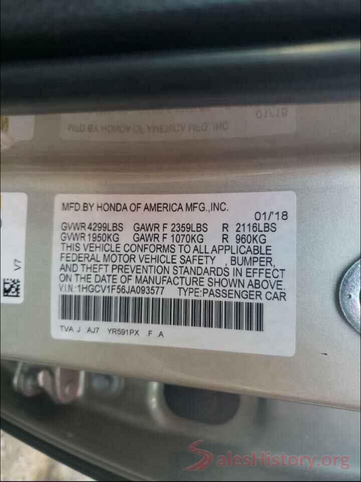 1HGCV1F56JA093577 2018 HONDA ACCORD