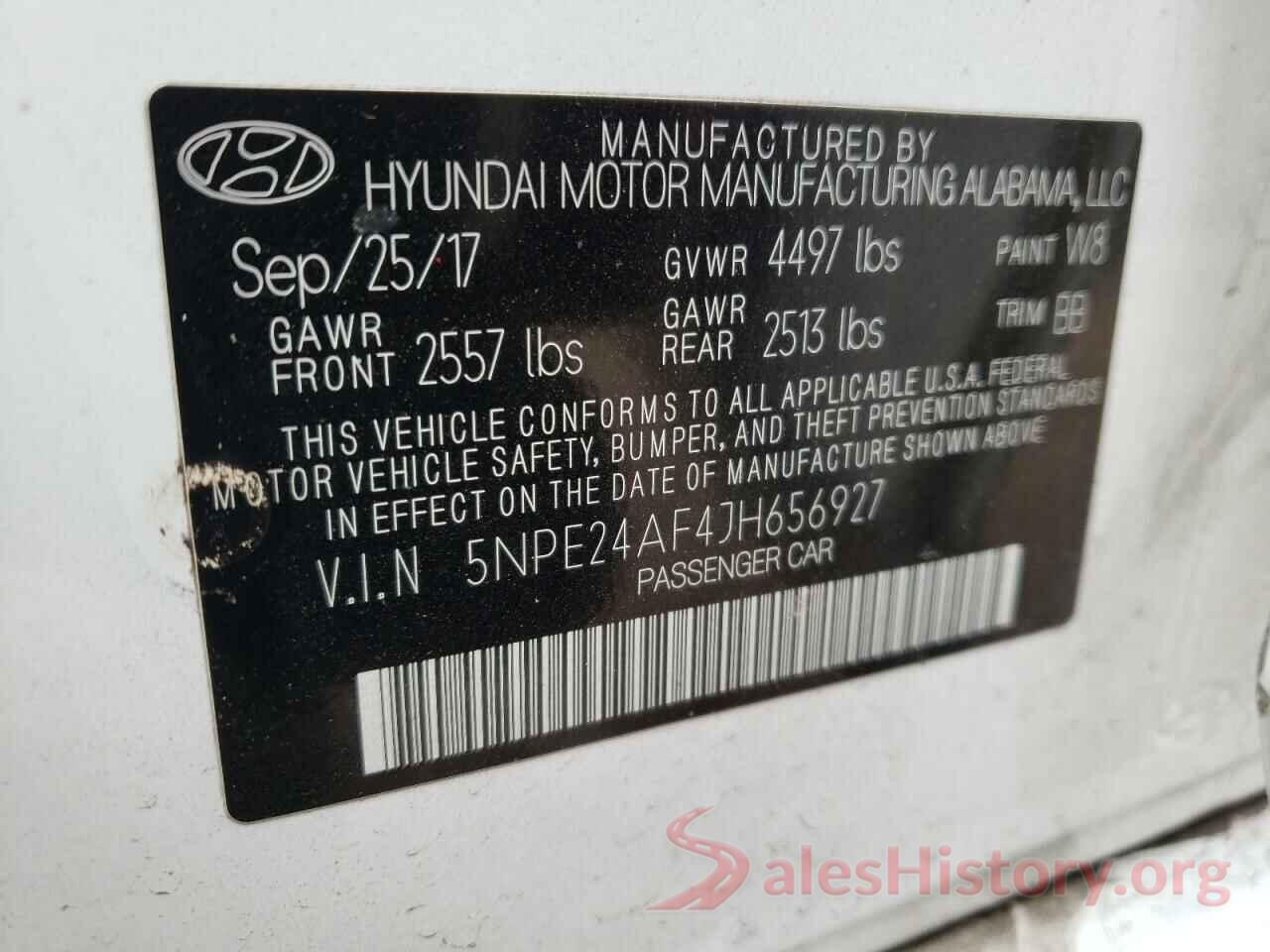 5NPE24AF4JH656927 2018 HYUNDAI SONATA