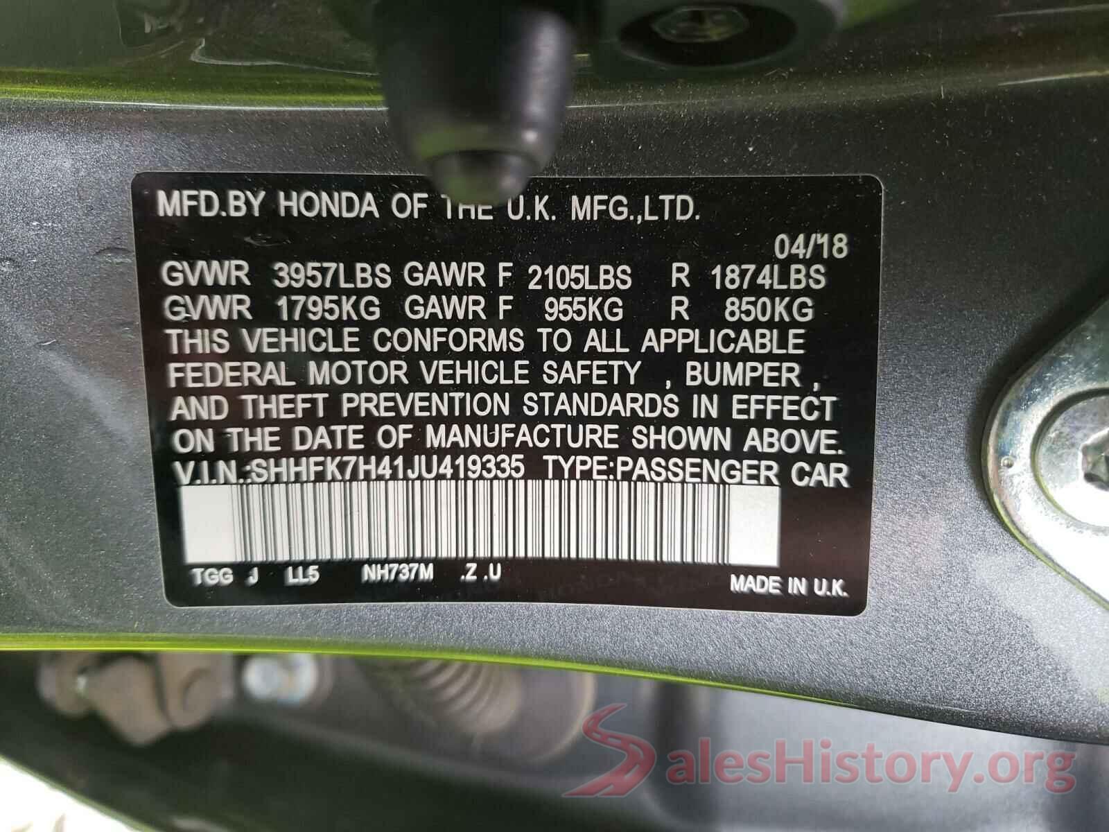 SHHFK7H41JU419335 2018 HONDA CIVIC