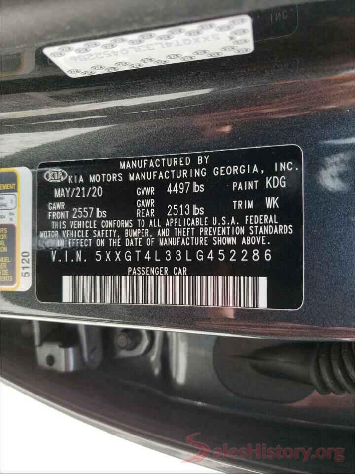 5XXGT4L33LG452286 2020 KIA OPTIMA