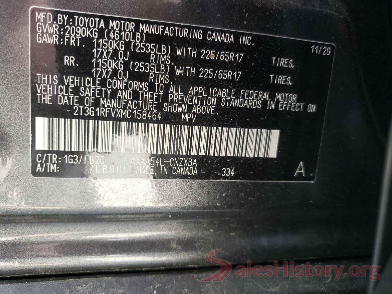 2T3G1RFVXMC158464 2021 TOYOTA RAV4