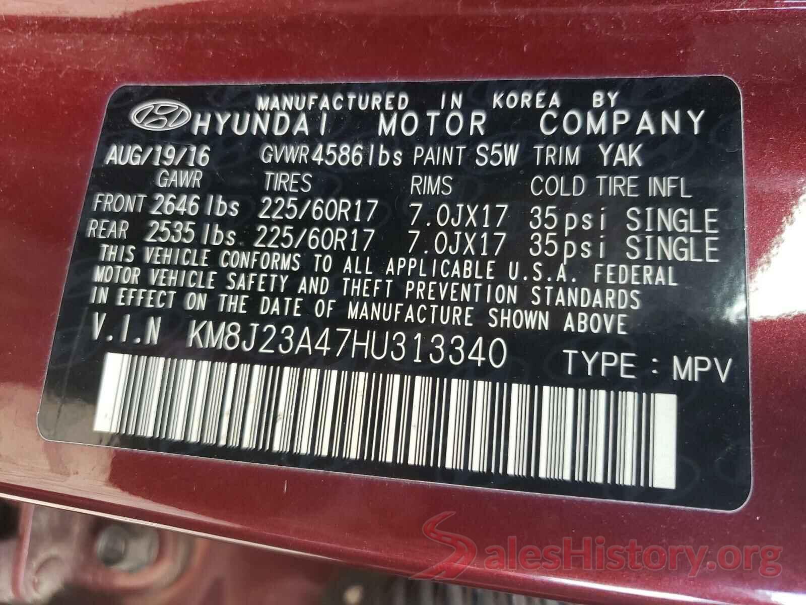 KM8J23A47HU313340 2017 HYUNDAI TUCSON