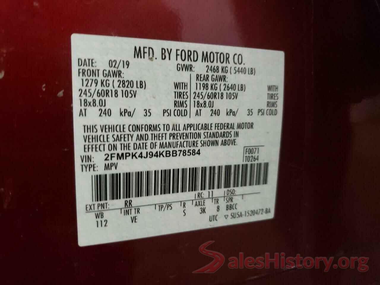 2FMPK4J94KBB78584 2019 FORD EDGE