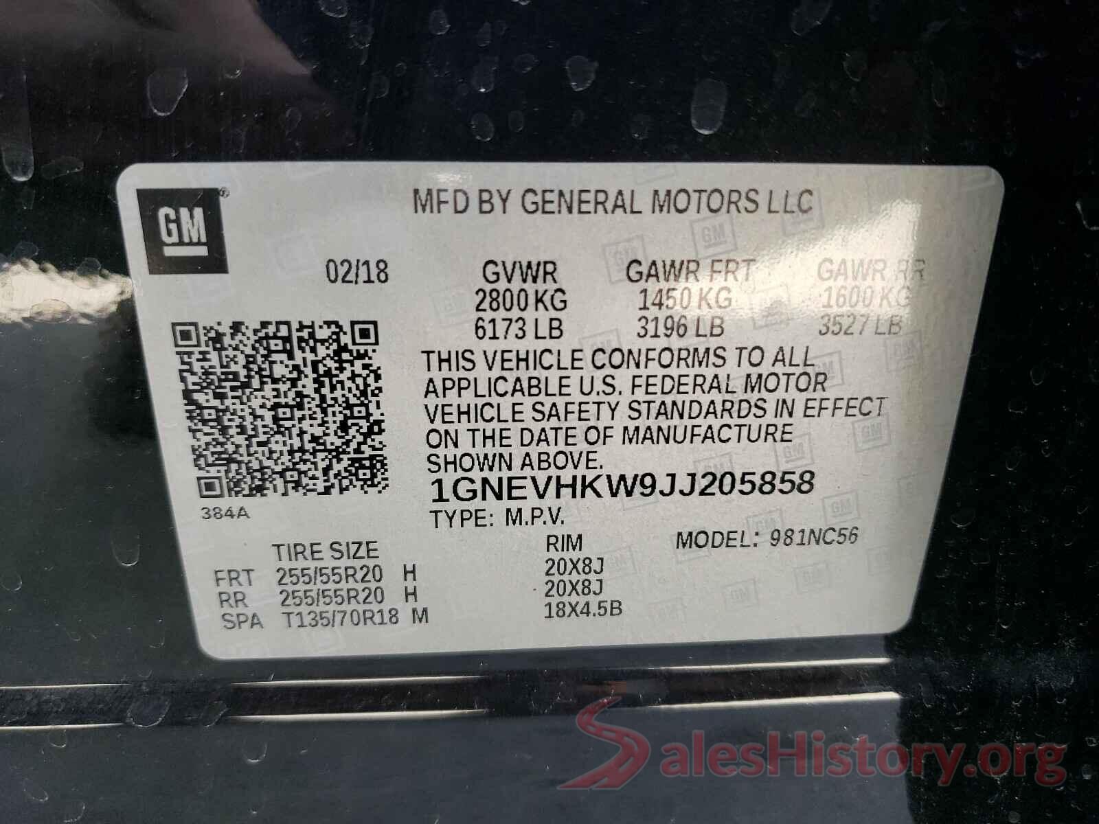 1GNEVHKW9JJ205858 2018 CHEVROLET TRAVERSE