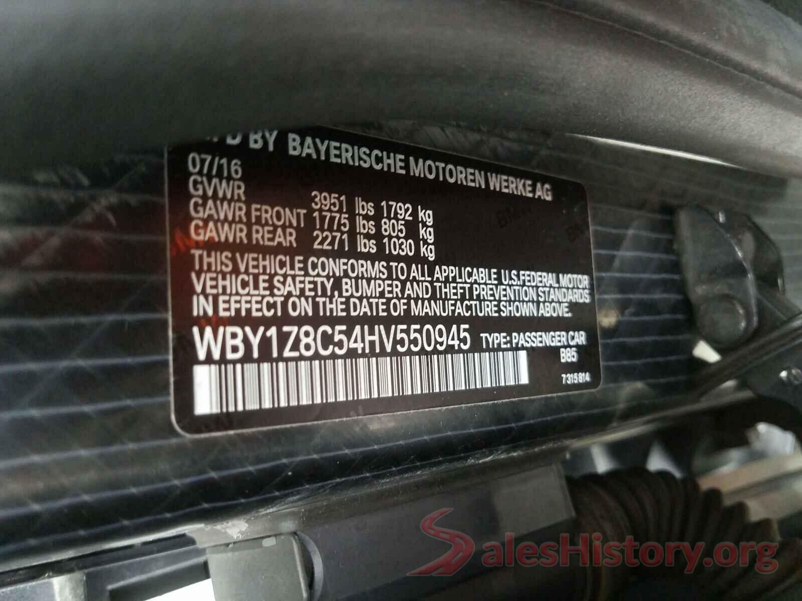 WBY1Z8C54HV550945 2017 BMW I SERIES