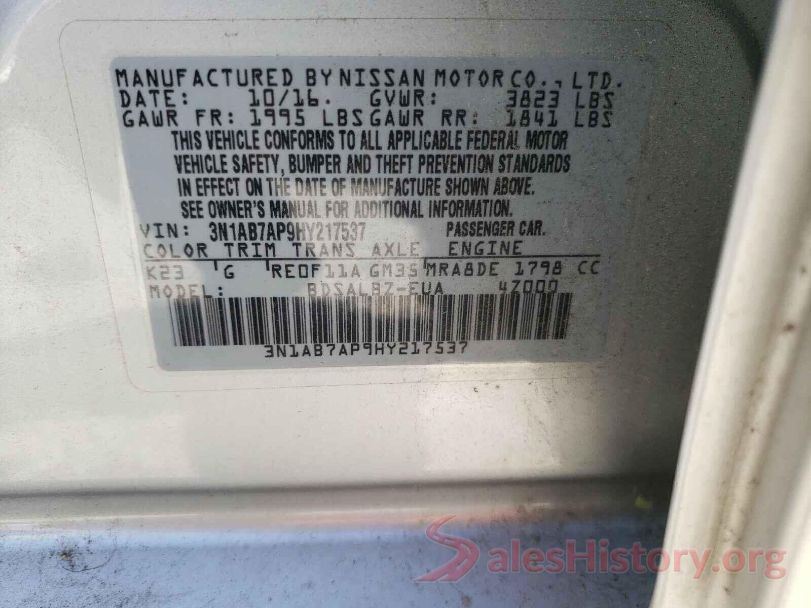 3N1AB7AP9HY217537 2017 NISSAN SENTRA