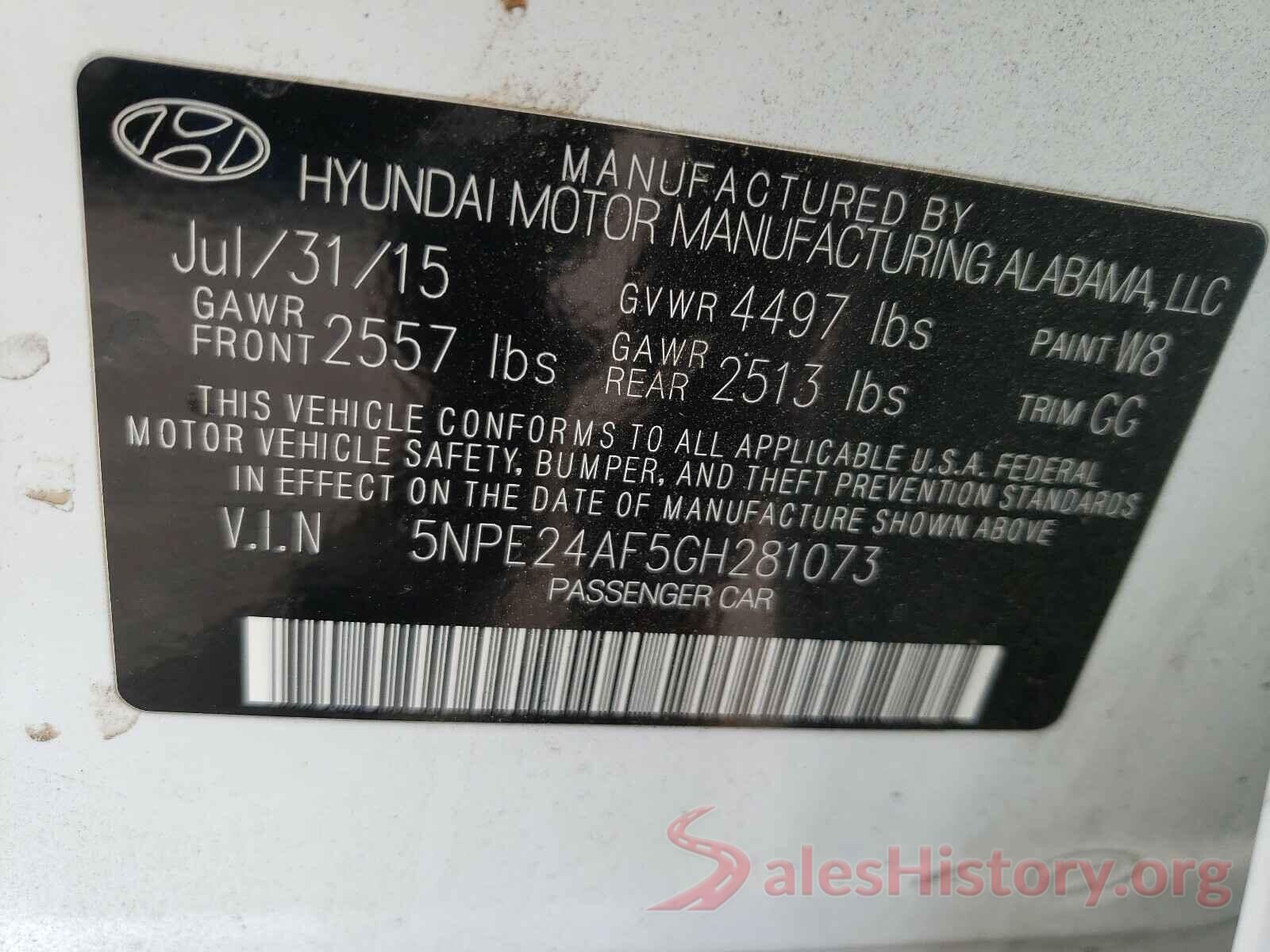 5NPE24AF5GH281073 2016 HYUNDAI SONATA