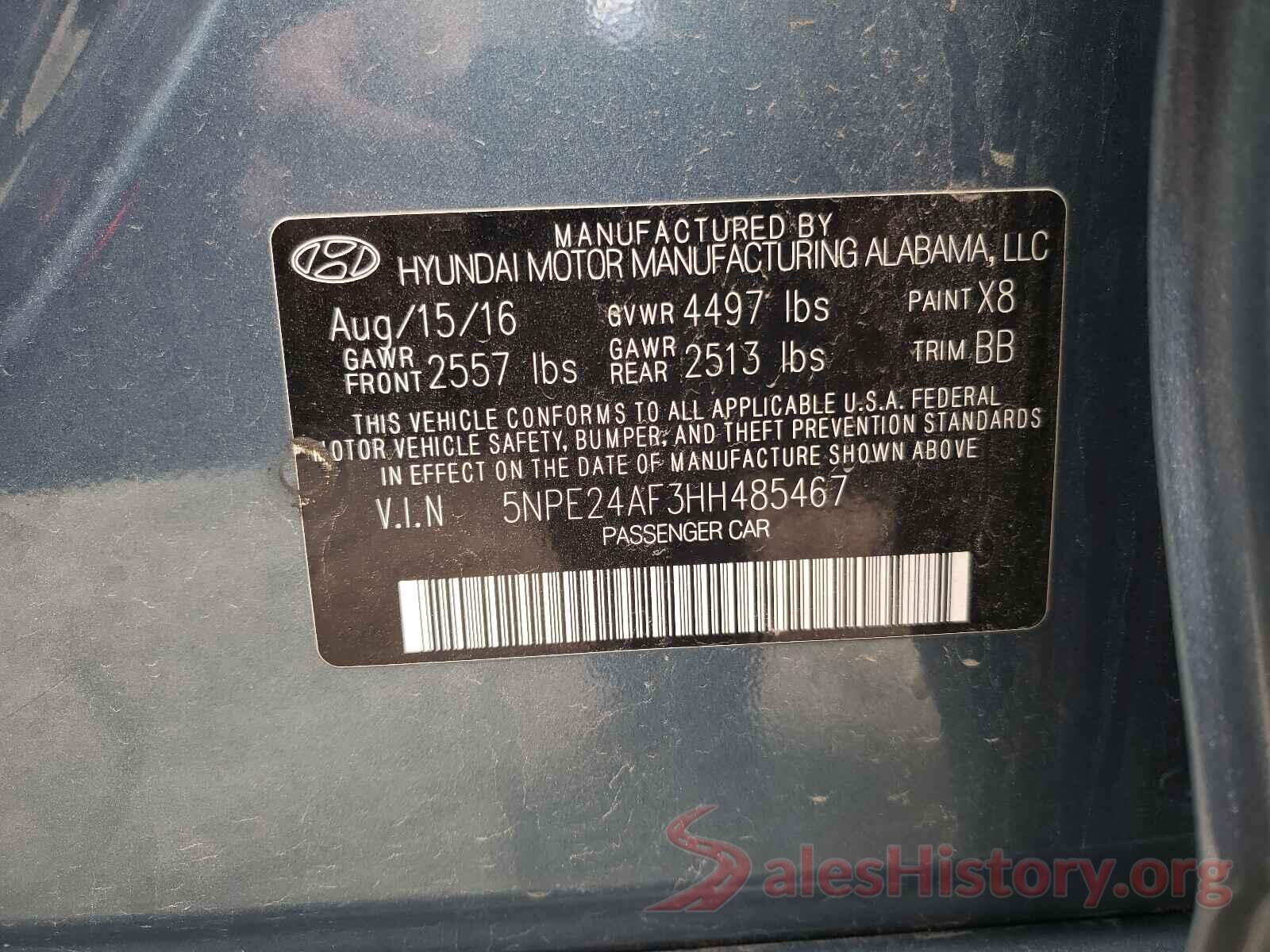 5NPE24AF3HH485467 2017 HYUNDAI SONATA