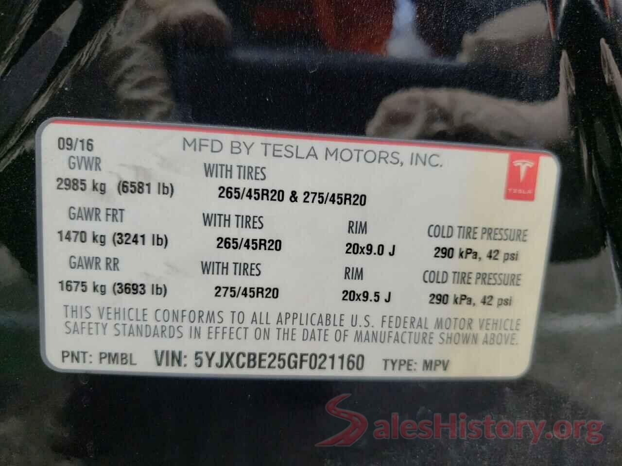 5YJXCBE25GF021160 2016 TESLA MODEL X