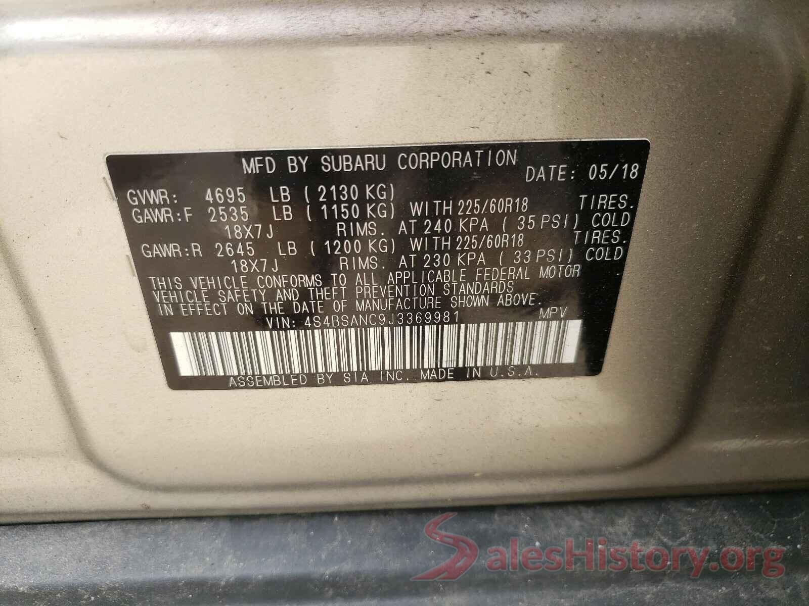 4S4BSANC9J3369981 2018 SUBARU OUTBACK