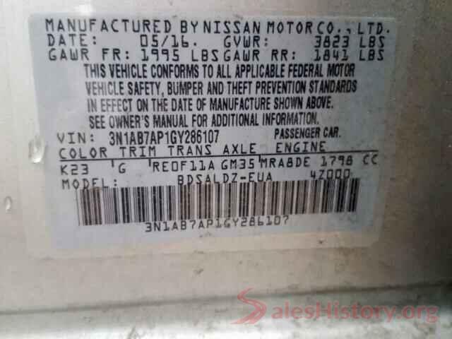 3N1AB7AP1GY286107 2016 NISSAN SENTRA