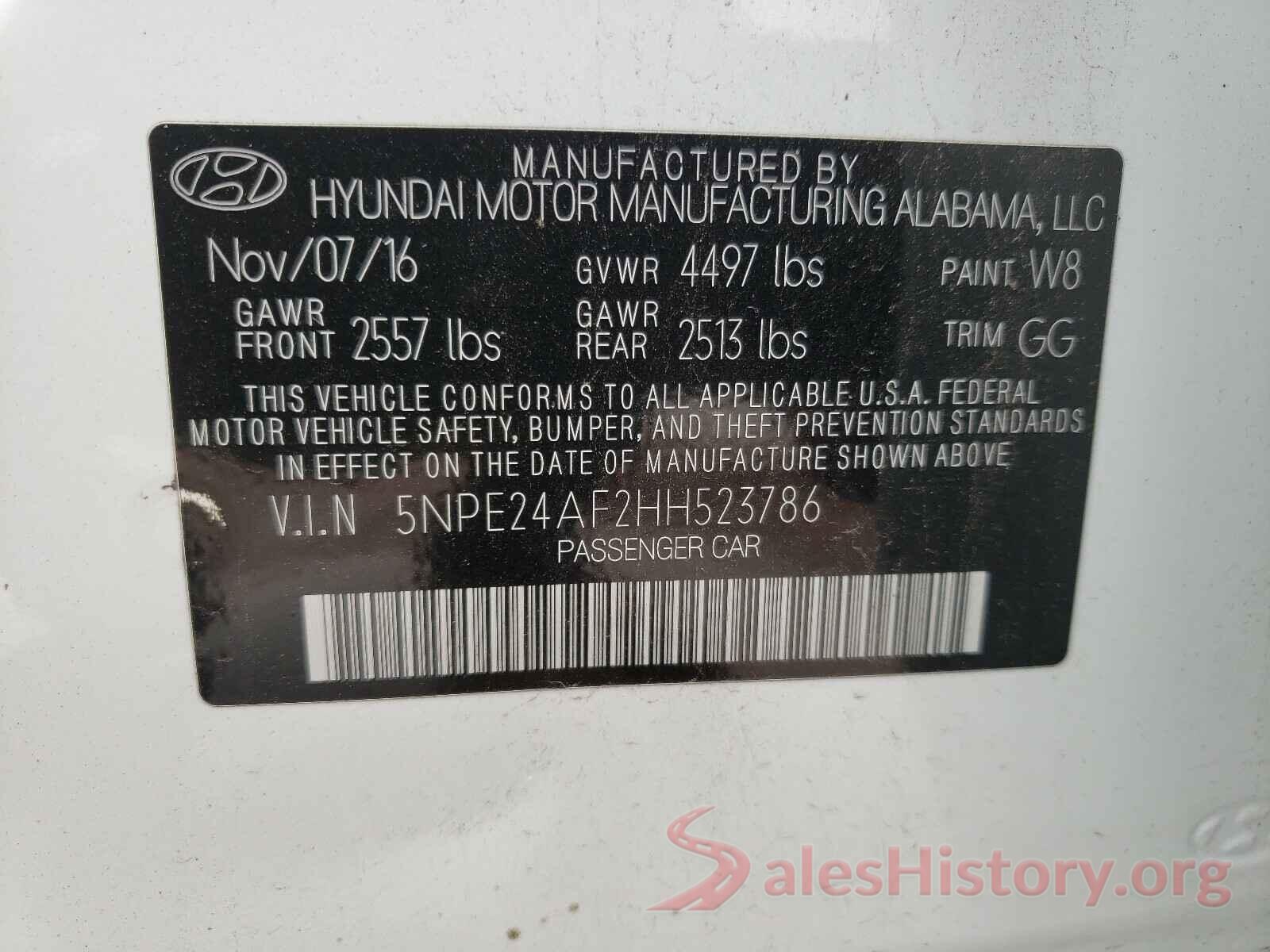 5NPE24AF2HH523786 2017 HYUNDAI SONATA