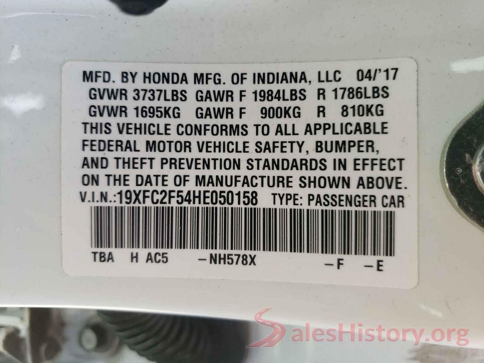 19XFC2F54HE050158 2017 HONDA CIVIC