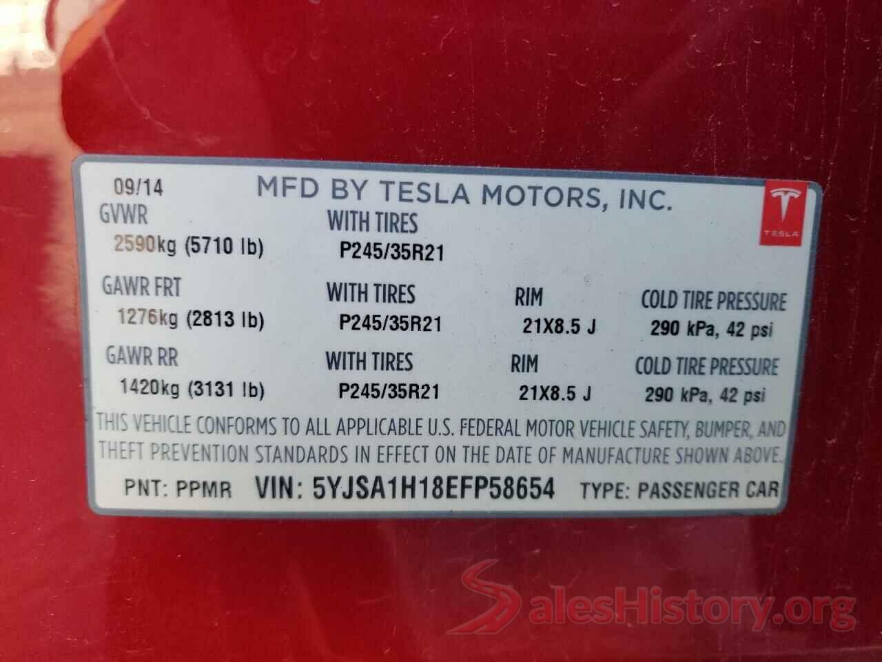 5YJSA1H18EFP58654 2014 TESLA MODEL S