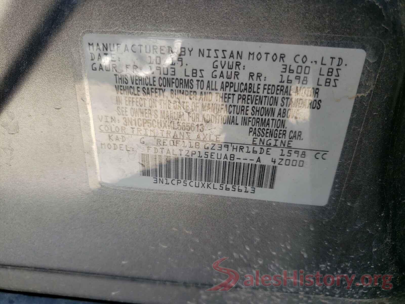 3N1CP5CUXKL565613 2019 NISSAN KICKS