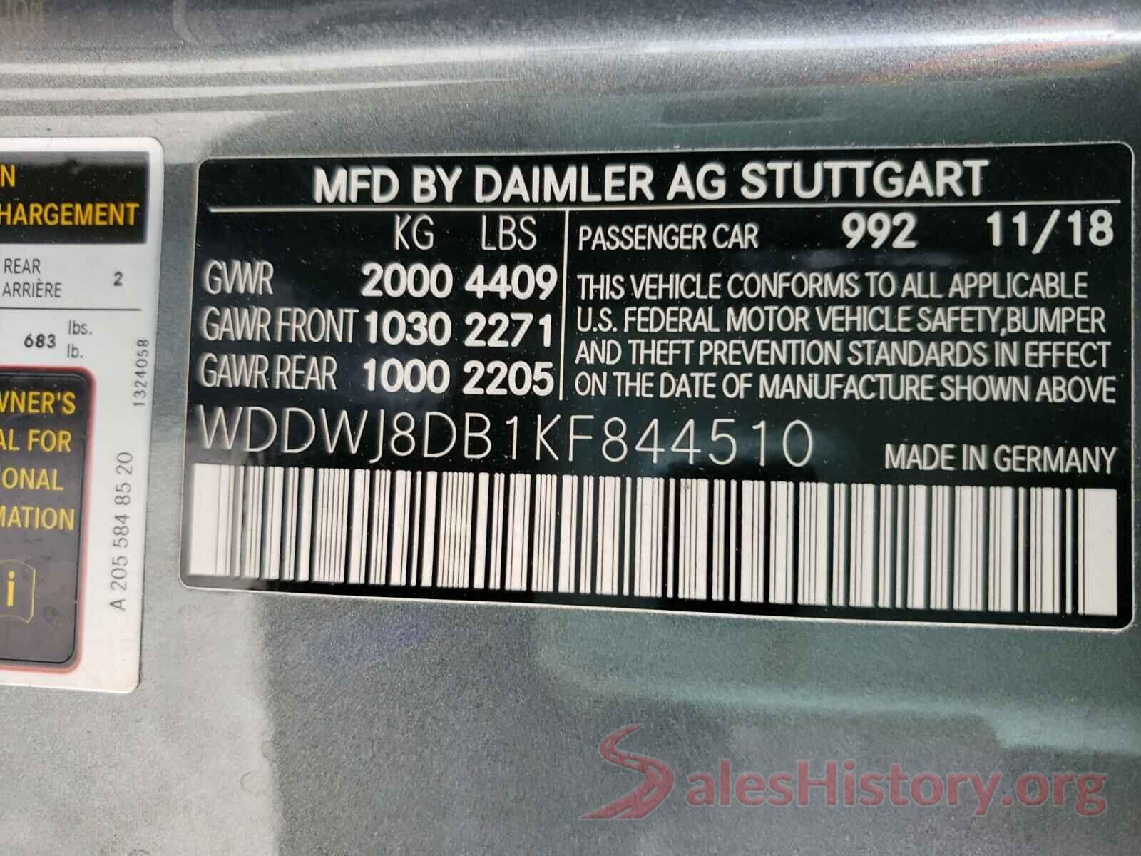 WDDWJ8DB1KF844510 2019 MERCEDES-BENZ C CLASS