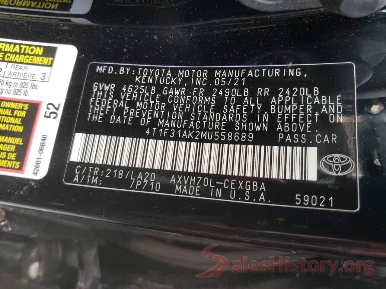 4T1F31AK2MU558689 2021 TOYOTA CAMRY