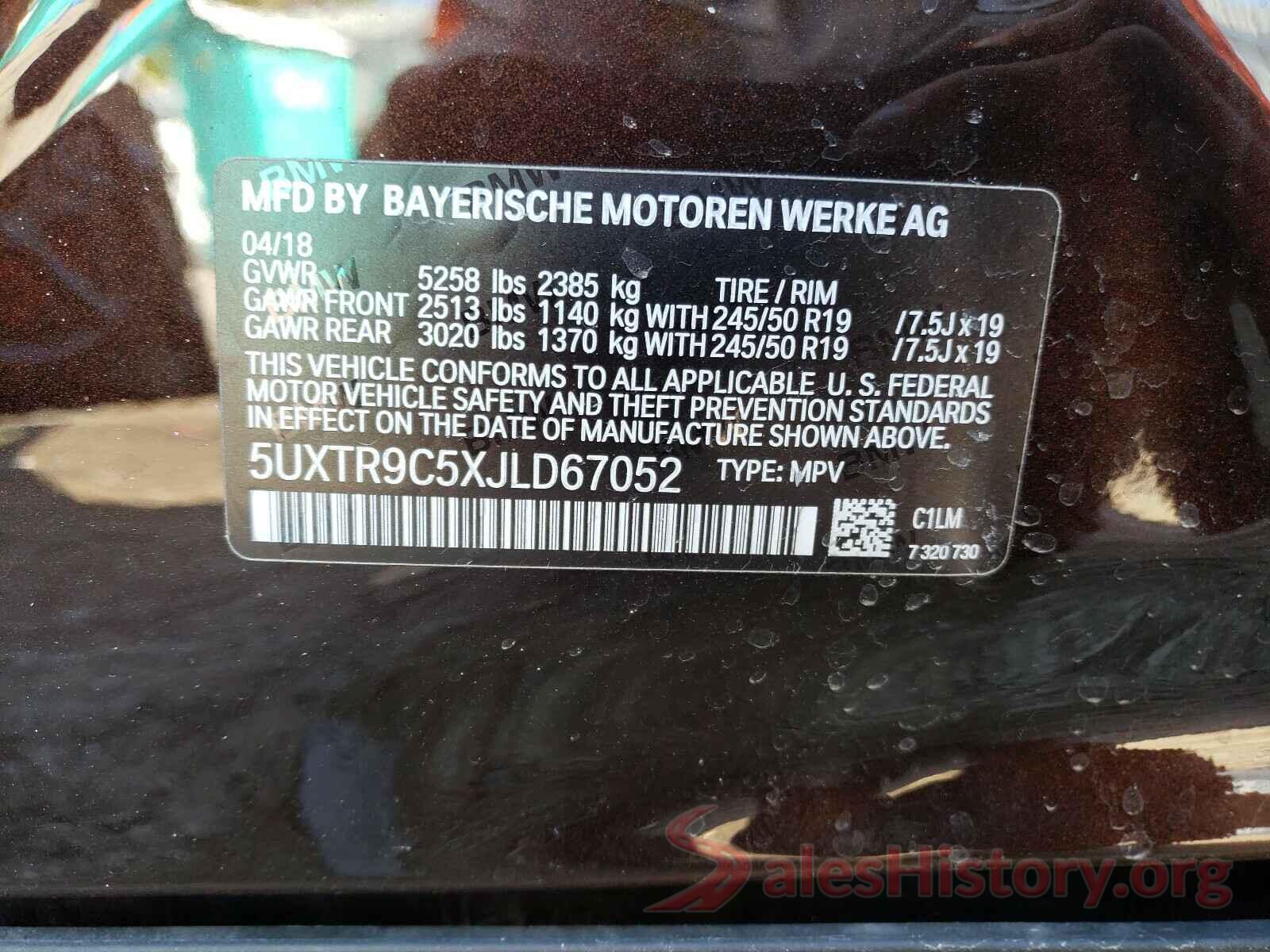 5UXTR9C5XJLD67052 2018 BMW X3