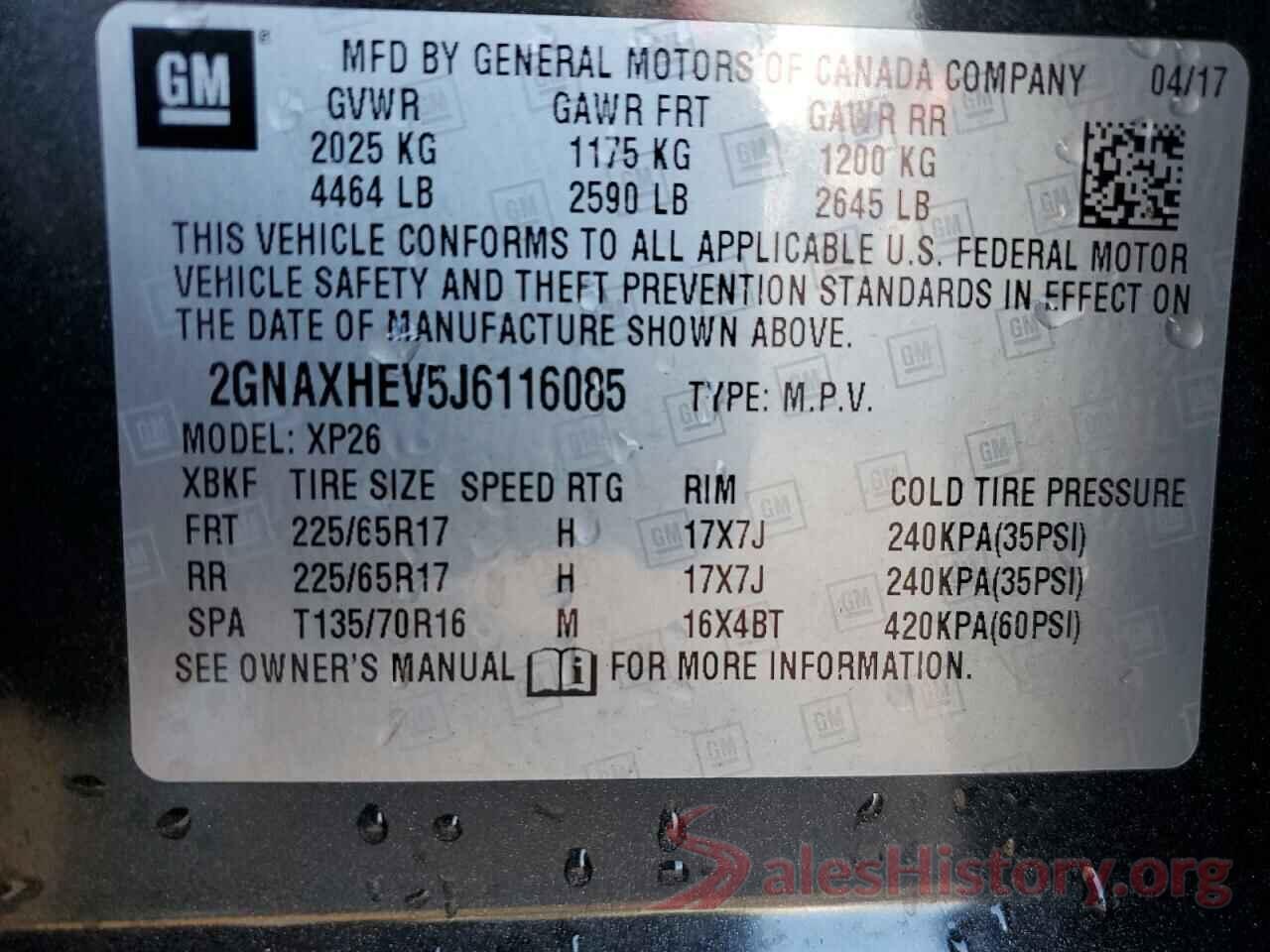 2GNAXHEV5J6116085 2018 CHEVROLET EQUINOX