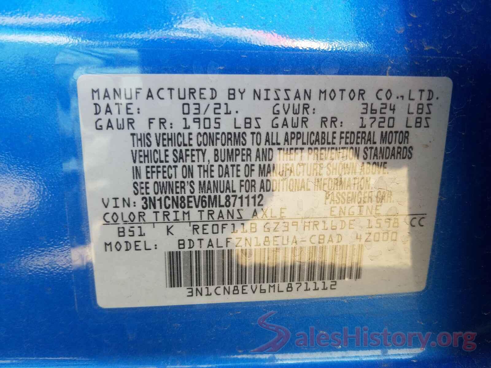 3N1CN8EV6ML871112 2021 NISSAN VERSA