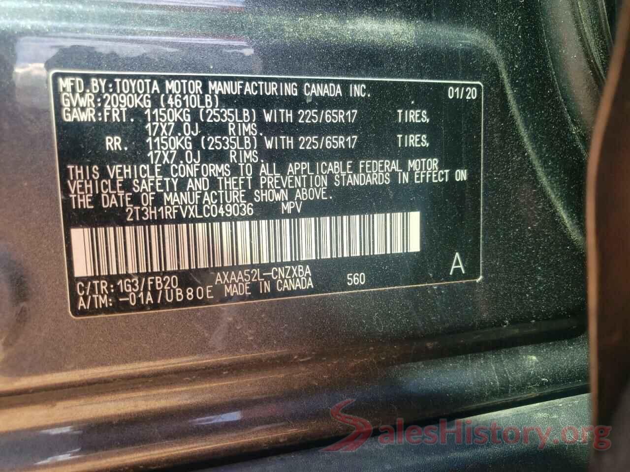 2T3H1RFVXLC049036 2020 TOYOTA RAV4