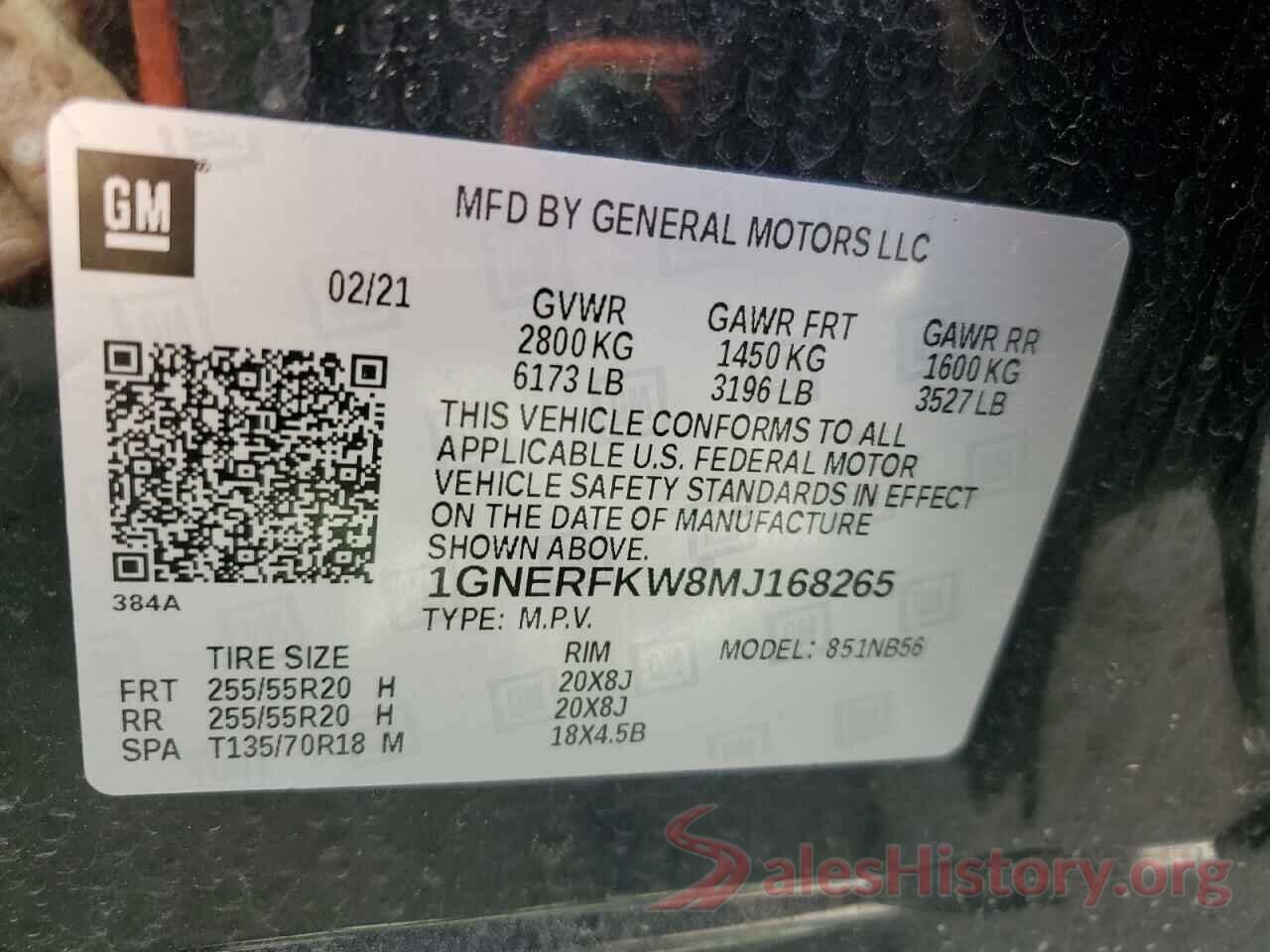 1GNERFKW8MJ168265 2021 CHEVROLET TRAVERSE