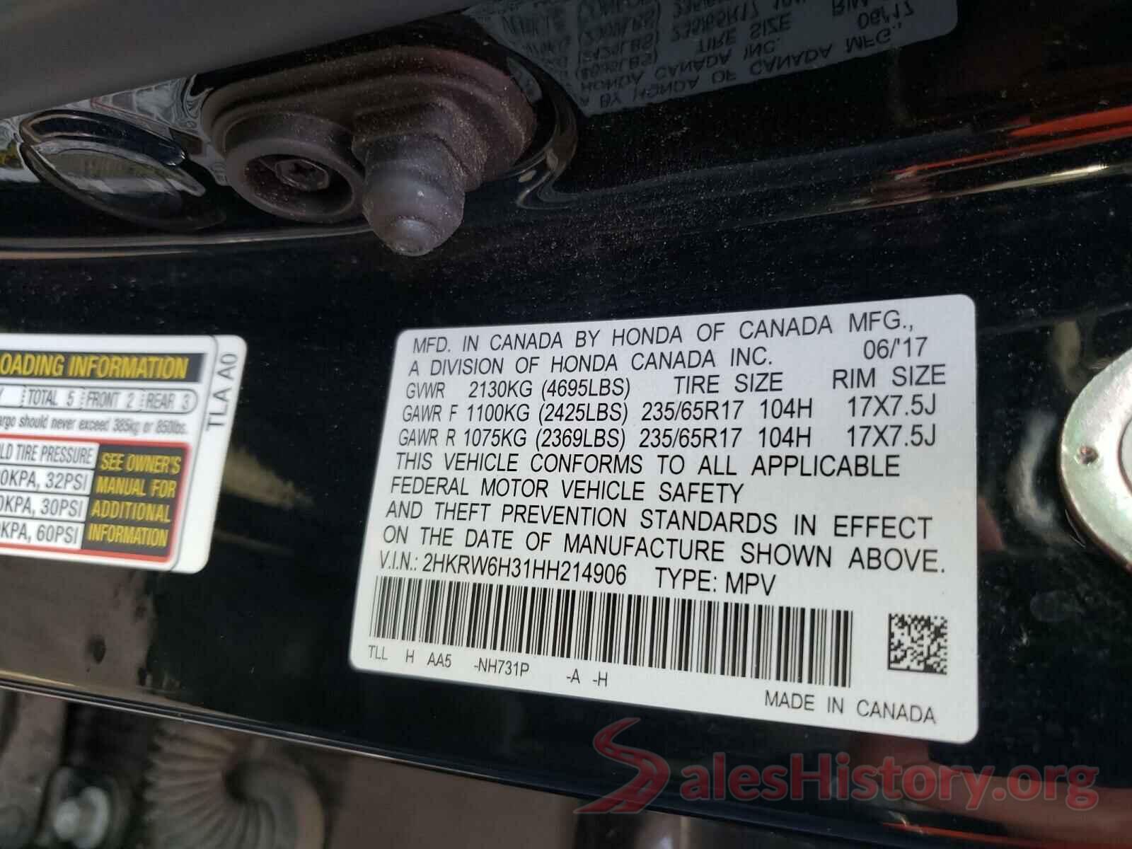 2HKRW6H31HH214906 2017 HONDA CRV