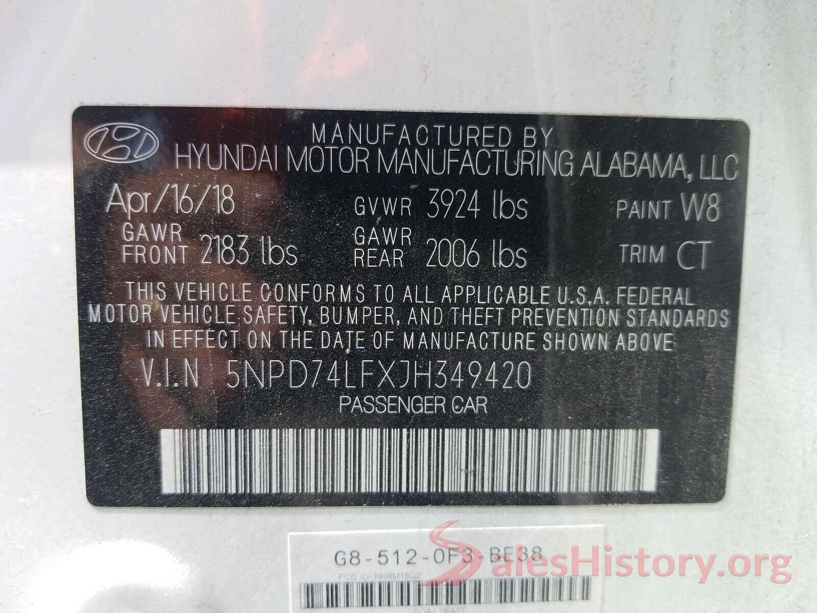 5NPD74LFXJH349420 2018 HYUNDAI ELANTRA