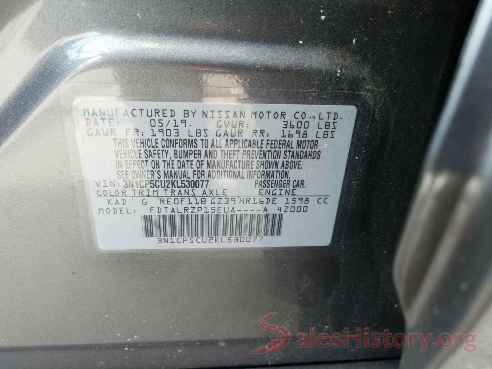 3N1CP5CU2KL530077 2019 NISSAN KICKS