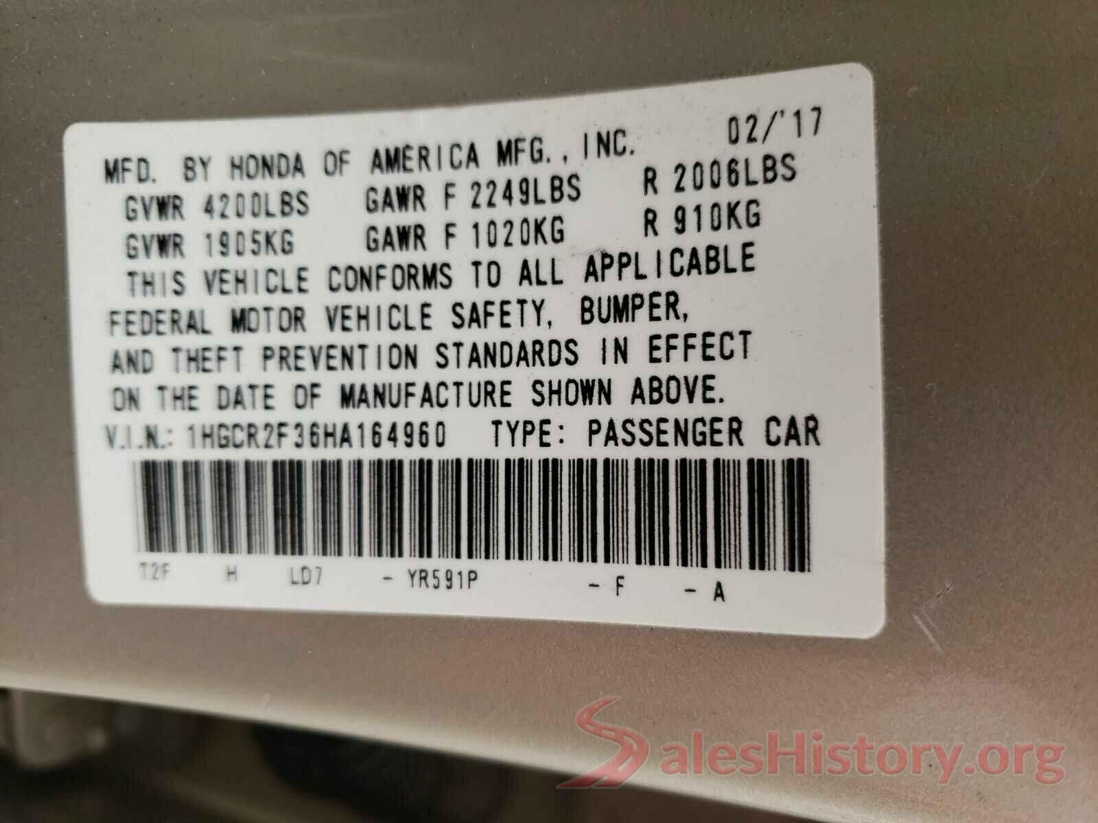 1HGCR2F36HA164960 2017 HONDA ACCORD