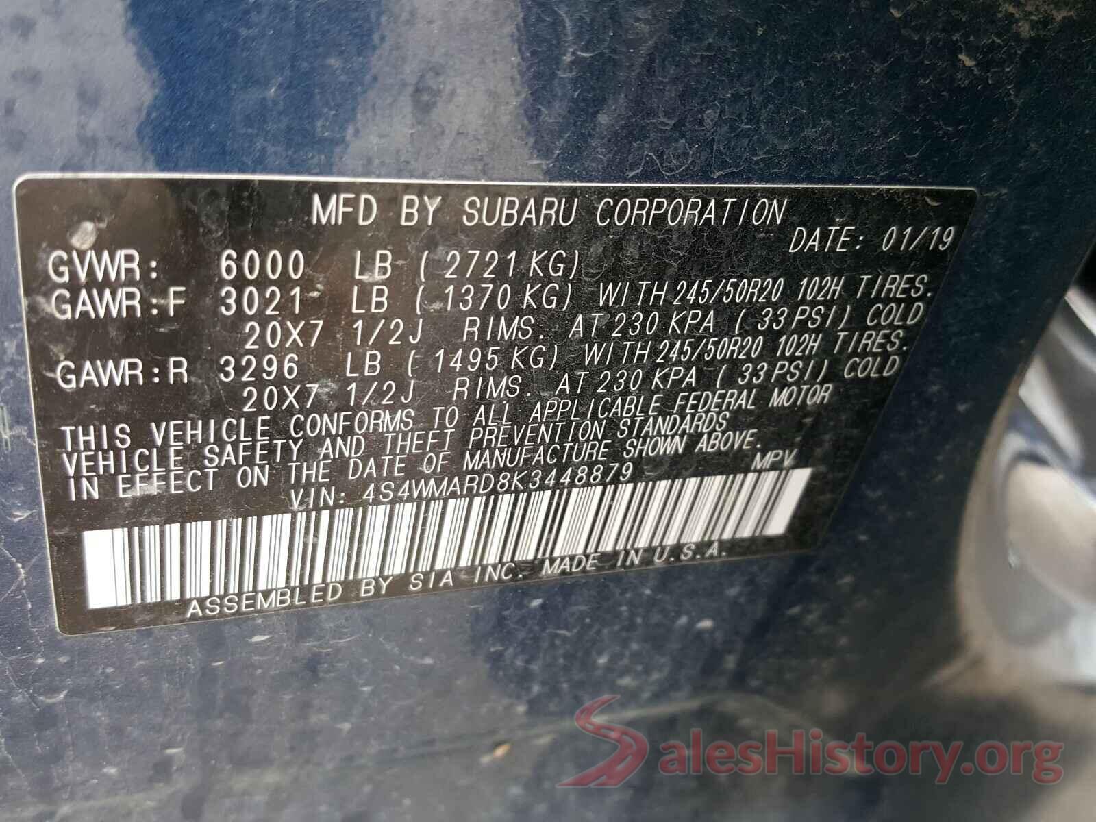 4S4WMARD8K3448879 2019 SUBARU ASCENT