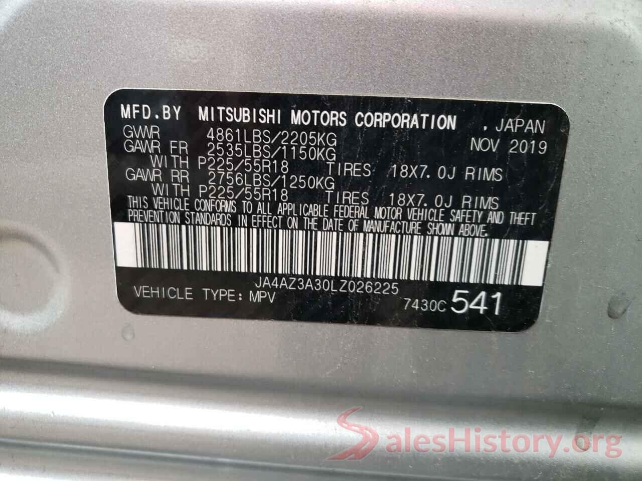 JA4AZ3A30LZ026225 2020 MITSUBISHI OUTLANDER