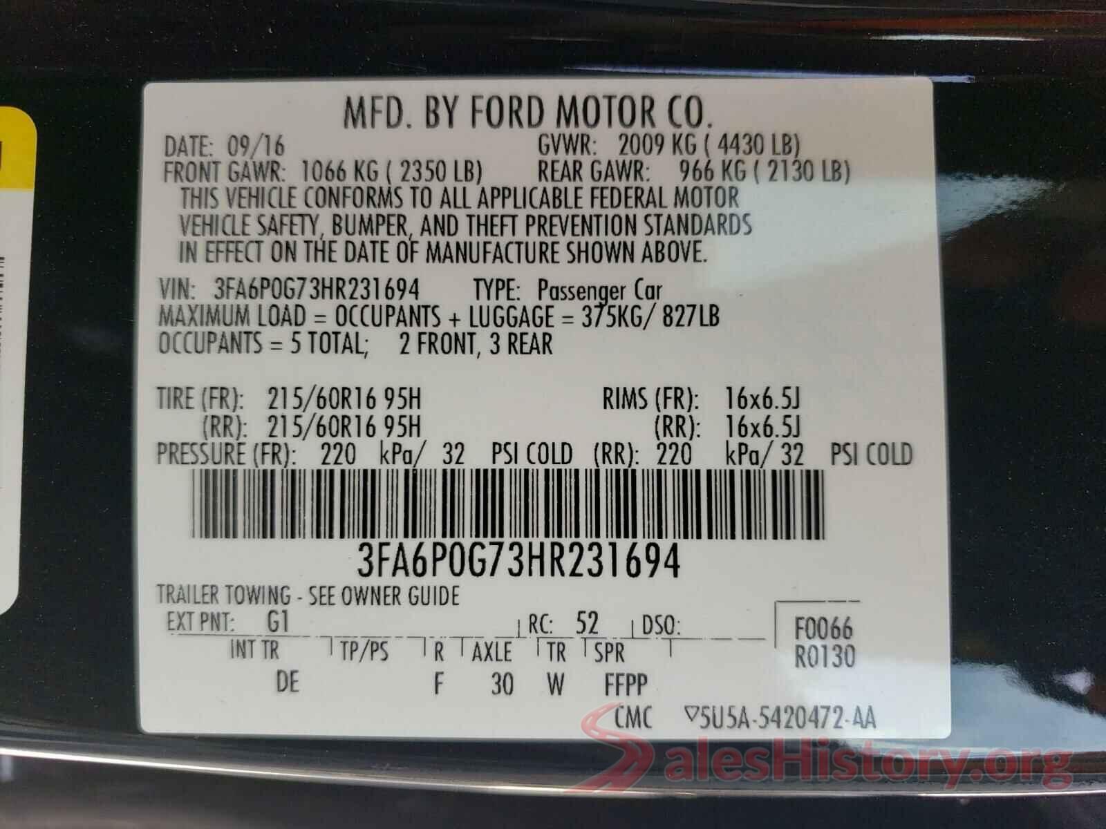 3FA6P0G73HR231694 2017 FORD FUSION