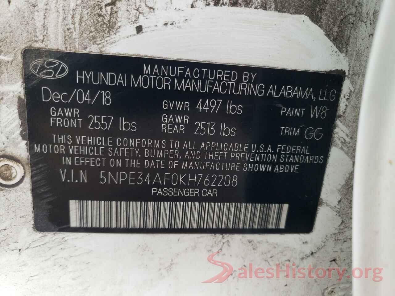 5NPE34AF0KH762208 2019 HYUNDAI SONATA