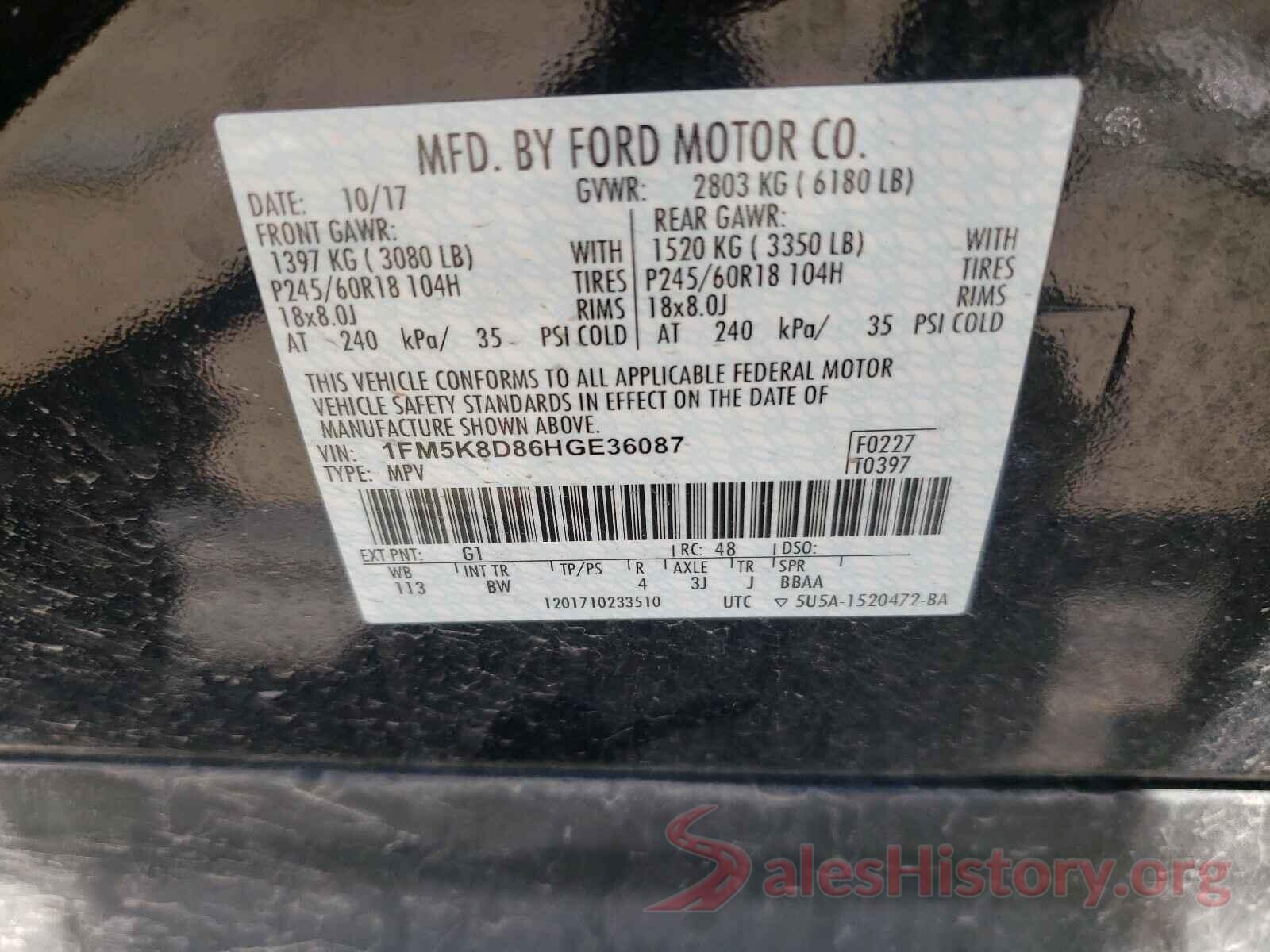 1FM5K8D86HGE36087 2017 FORD EXPLORER