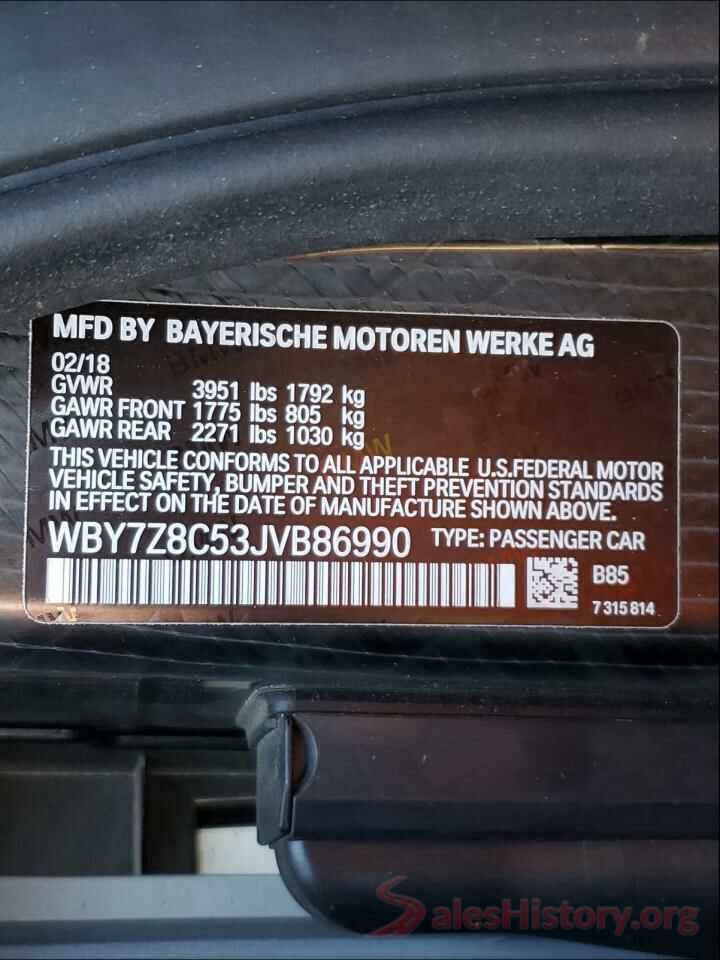 WBY7Z8C53JVB86990 2018 BMW I SERIES