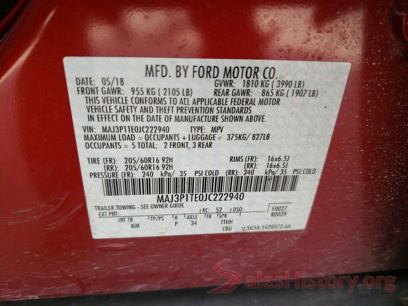 MAJ3P1TE0JC222940 2018 FORD ALL OTHER