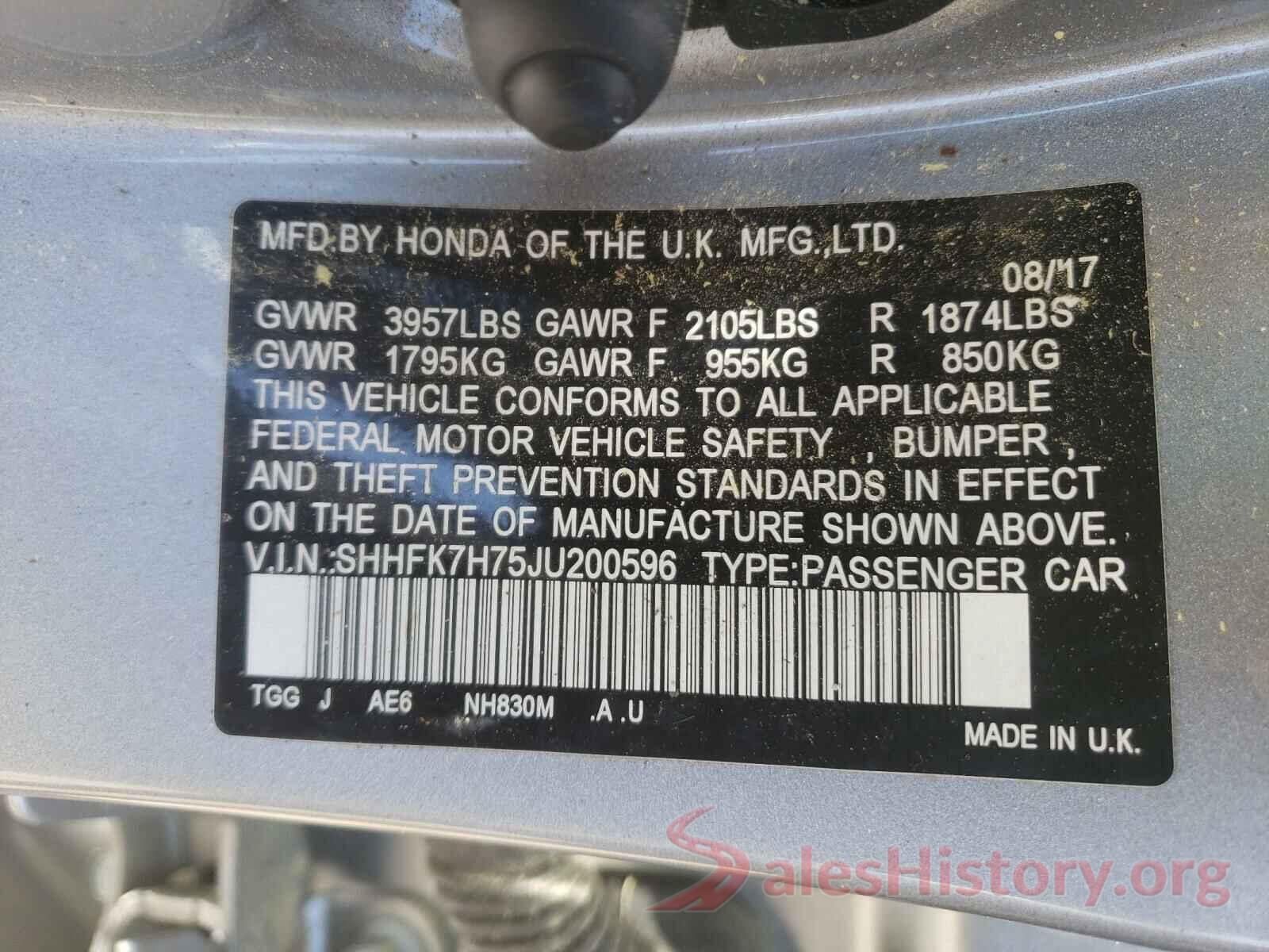 SHHFK7H75JU200596 2018 HONDA CIVIC