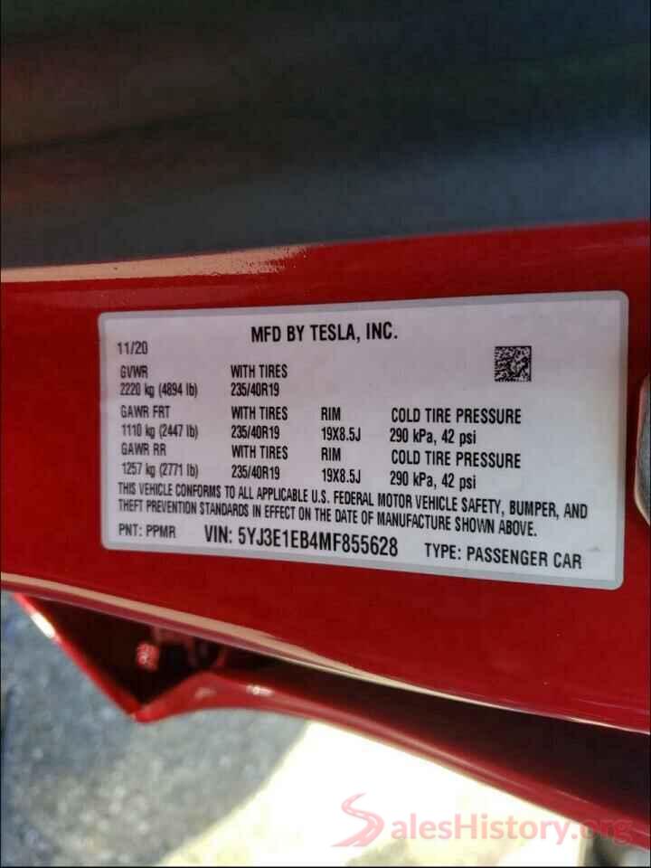 5YJ3E1EB4MF855628 2021 TESLA MODEL 3