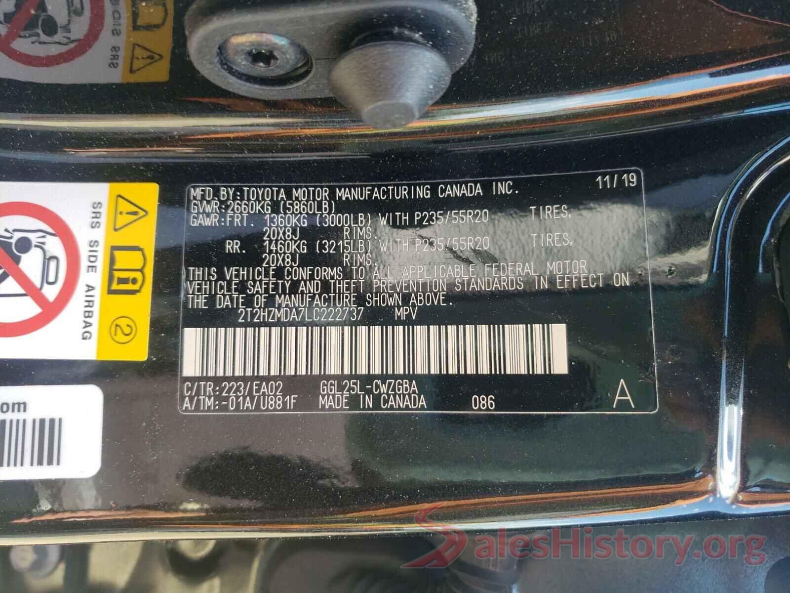 2T2HZMDA7LC222737 2020 LEXUS RX350