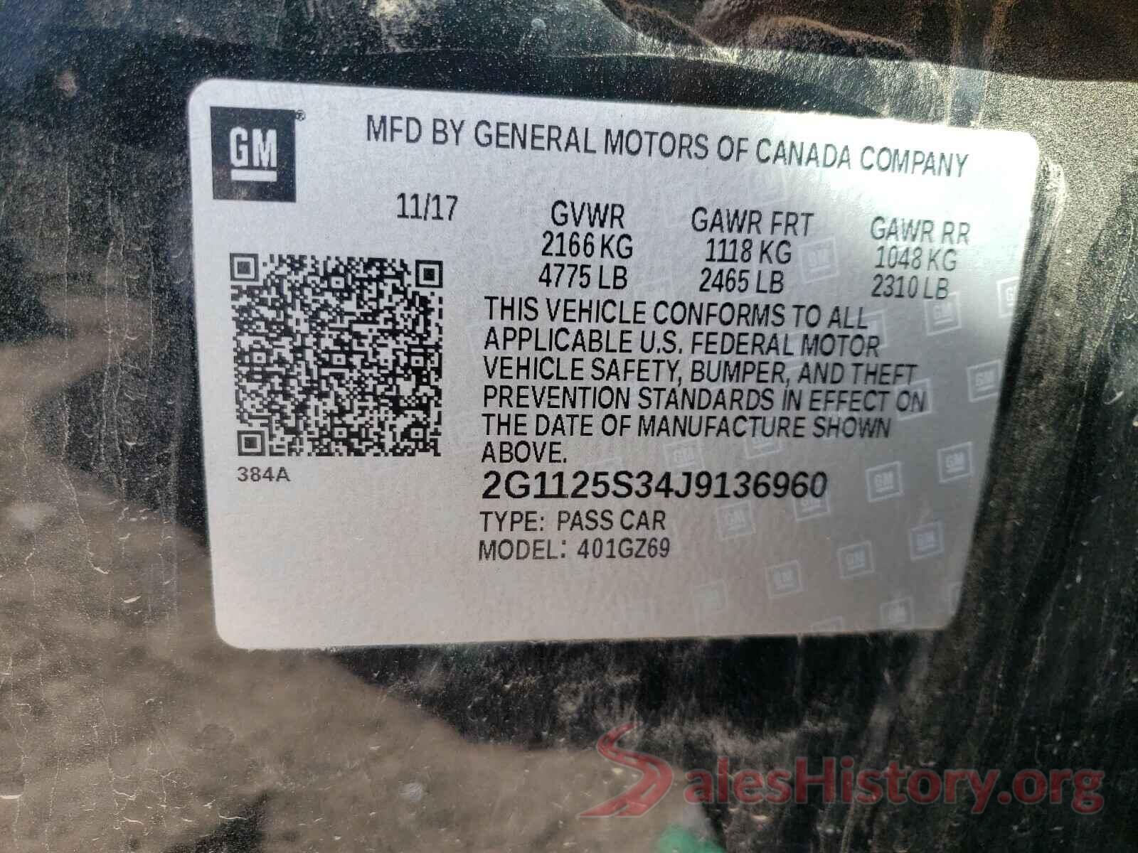 2G1125S34J9136960 2018 CHEVROLET IMPALA